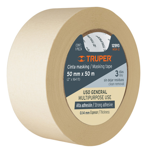 Cinta Masking Tape 2'' X 50m Uso En Interiores Truper 12593