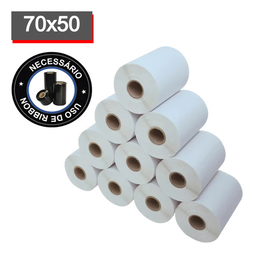 10 Rolos Etiqueta 70x50 Couchê Zebra Argox Elgin Cor Branco