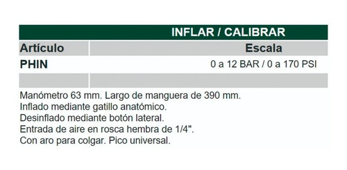 Imagen 2 de 7 de Pistola Inflar Neumático C/manómetro Mota Phin