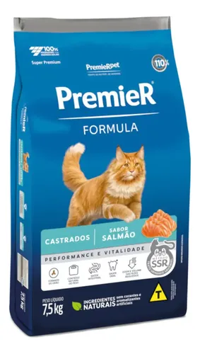 Premier Ração Gatos Castrado Salmão 7,5kg