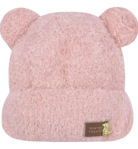 Gorro Doble Pompon Peludo De Oso Colores A Elegir