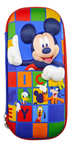 3 Pzas Estuche Para Lápices Lapicera 3d Escolar Mickey Mouse Azul Mickey