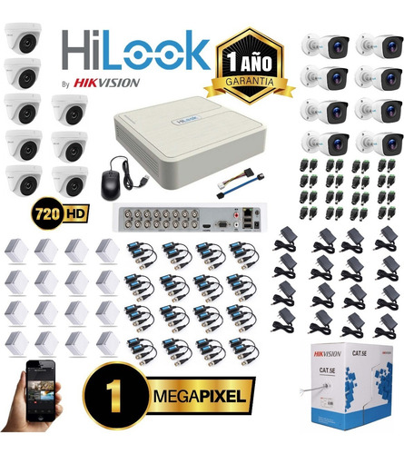 Imagen 2 de 8 de Cctv Kit Hilook 1080 Dvr 16 Canales + 16 Cámaras 720 Hd