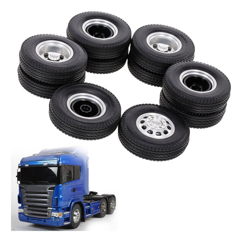 Imagen 7 de 10 de Neumáticos 6 Piezas 1/14 Tamiya Con Rueda Trasera De Camión