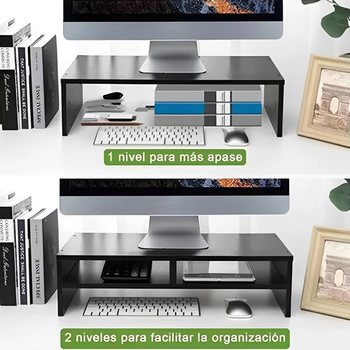 Soporte De Monitor De Escritorio De Madera De 2 Niveles Caqui