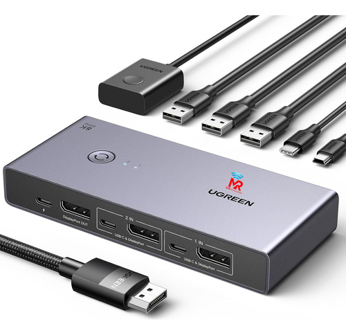 Conmutador Ugreen Kvm Displayport 8k 2 A 1 4 Puertos Usb 3.0