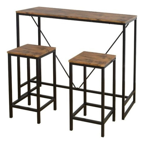 Mesa Barra / Sillas Set Desayunador 3pz Armable Café Rústico Negro (Usado)