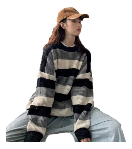 Suéter Diseño A Rayas Versión Coreana Ins Tendencia Unisex