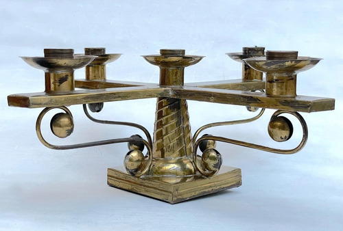 Candelabros Mexicanos De Hojalata Dorada, Mid Century (Usado)