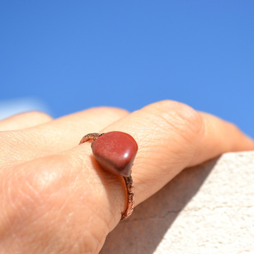 Anillo Solitario Jaspe Rojo, Cobre, Piedra Natural