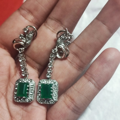 Aretes De Plata Paladio Con Piedra Crisoprasa 