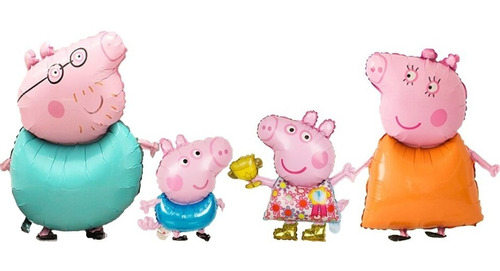 Pack 4 Globos Metalizados Familia Pig Peppa George Papá Mamá