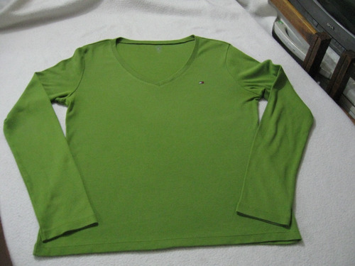 Polera De Mujer Manga Larga Tommy Hilfiger Talla L/g Verde