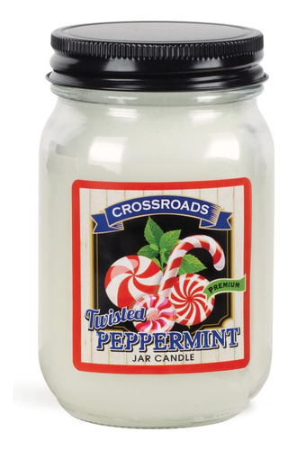 Crossroads Twisted Peppermint, 12 Oz, Tarro De Vela De Pinta