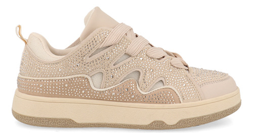 Tenis Urbano Trender Color Beige Cristales Para Mujer