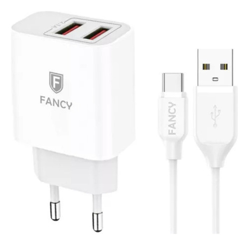 Carregador De Celular Duplo Usb + Cabo Tipo C Turbo Branco