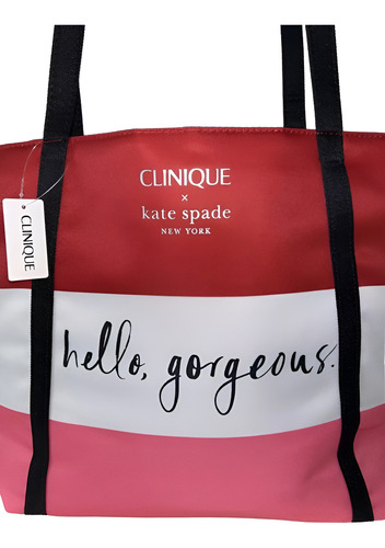 Bolsa Kate Spade/clinique New York Hello, Gorgeous Vermelho Listras Níquel Preto