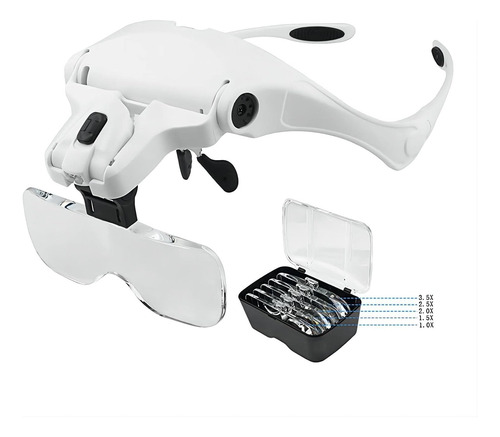 Lentes Con Zoom Lupa Luz Led Profsional Ajustable 5 Monturas