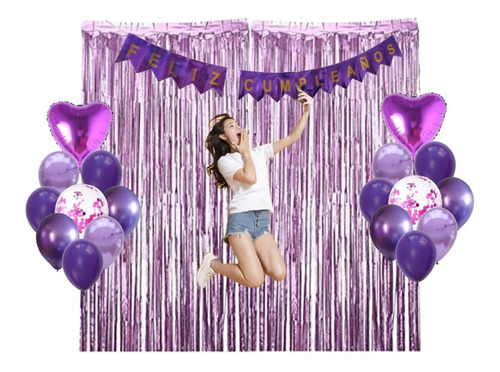 Espectacular Kit De Cumpleaños / Globos Lila-morado