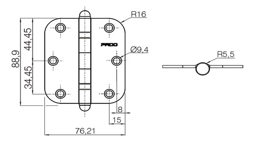 3 Dobradiça Aço Inox Sm 3025 Concept Raio 16 Cromada