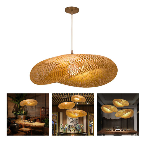 Imagem 3 de 11 de Bamboo Weaving Led Pendant Light, Candelabro Suspenso De