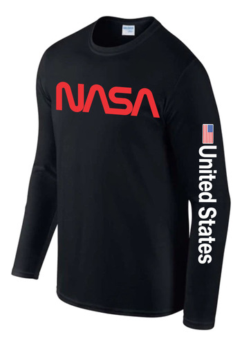 Playera Nasa, Cuello Redondo Manga Larga 100% Algodon