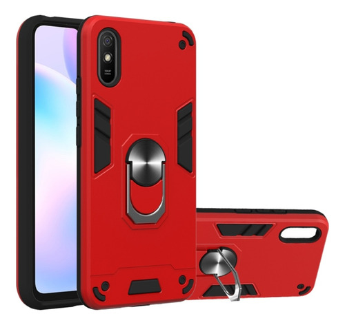 Funda Case Para Xiaomi Redmi 9a Con Anillo Metálico Rojo