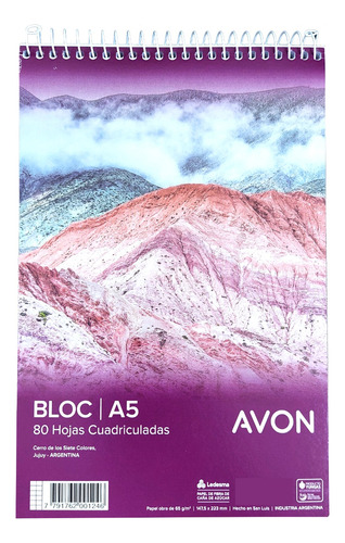 Bloc A5 Cuadriculado X 80 Hojas Avon