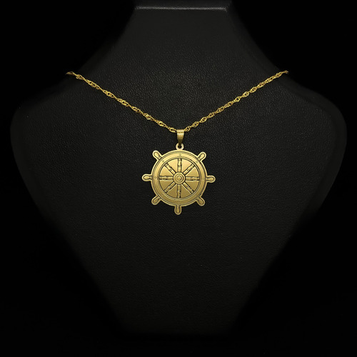 Cadena Y Dije Timón Barco Oro 18k Oro 18k 45 Cm