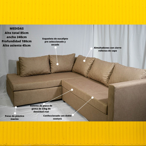 Sillon Esquinero En L Camastro Lino + Mesa Ratona Combo Catalogo En Las Fotos