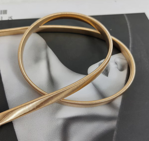 1 Cinto Mujer Dorado Elástico Con Diamantes Imitación