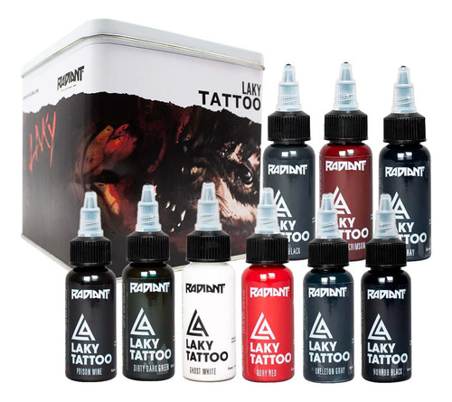 Set De Tintas Para Tatuar Radiant Laky Tattoo 9 Colores 1oz