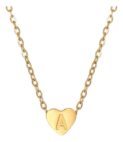 Collar Corazón Dije Letra Acero Inoxidable Para Mujer