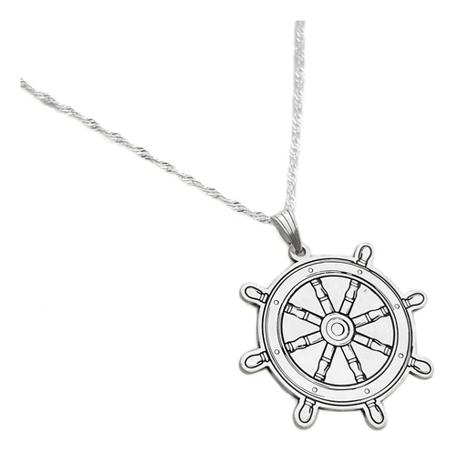 Cadena Y Dije Timón Barco Plata 925 Plata 925 55 Cm