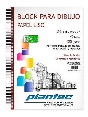 Block A4 Plantec 120 G. Liso 40 Hojas 15617 .