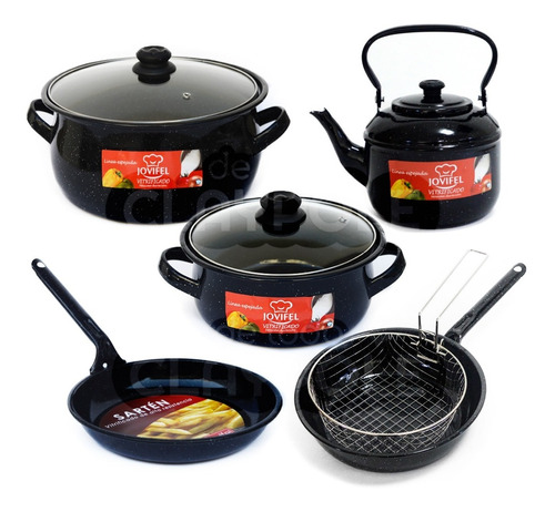 Set Cocina Enlozada Olla Cacerola Sarten Pava Freidor 5 Pzs