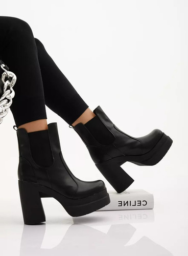 Botas Borcegos Mujer Cómodas Hello Cuero Plataforma Elastico