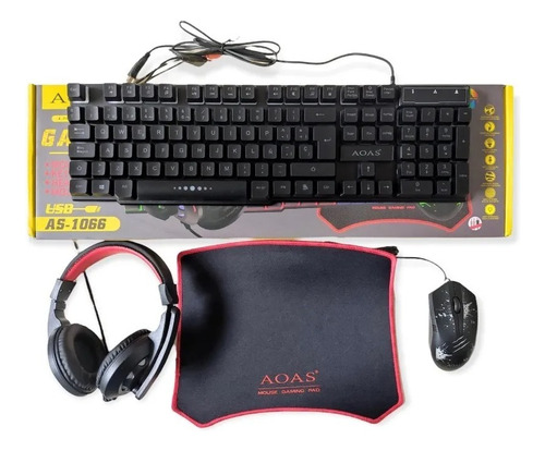 Combo Gamer 4-en-1 Aoas Teclado, Mouse, Pad, Diadema 1066