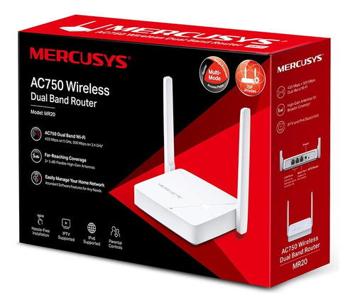 Router Mercusys Mr20 Ac750 Wifi  D/band 5ghz / 2.4ghz 2 Ant