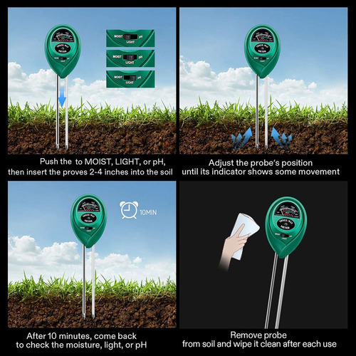 Medidor De Humedad Para Plantas 3 En 1, Medidor De Luz Y Ph,