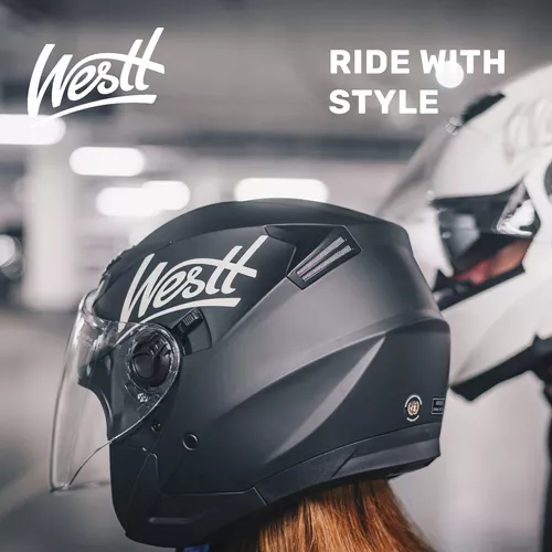Westt DOT - Cascos para motocicletas, casco de motocicleta de cara abierta,  doble visera, casco de moto de nieve para ATV y motocross, para hombres y