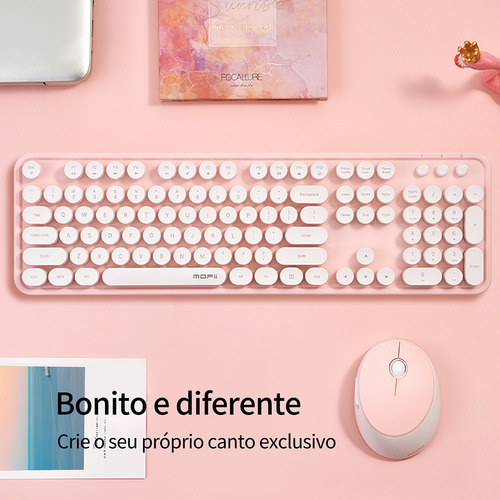 Conjunto De Teclado E Mouse Mofii Se Nas Cores Branca E Rosa