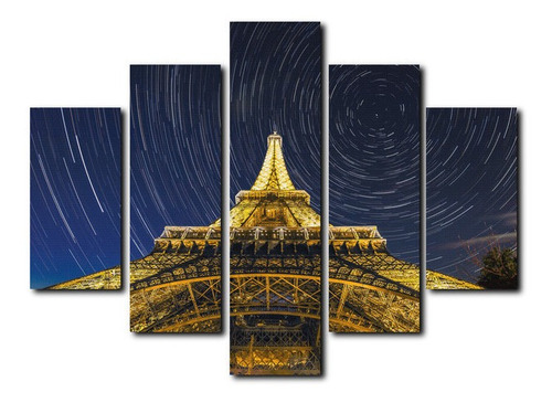 Cuadro Decorativo Canvas 5pz 170x100 Torre Eafel Noche