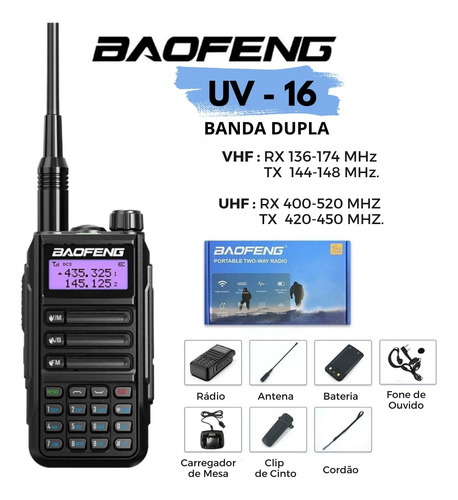 Kit 4 Radio Comunicador Uv16 Baofeng Dualband A Prova Dágua