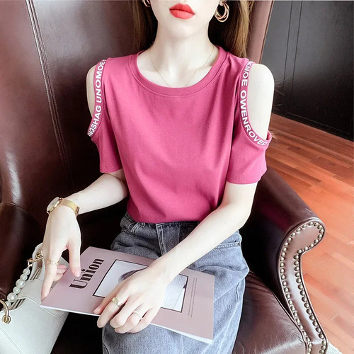 Camiseta De Algodón Con Hombros Descubiertos Top De Verano D