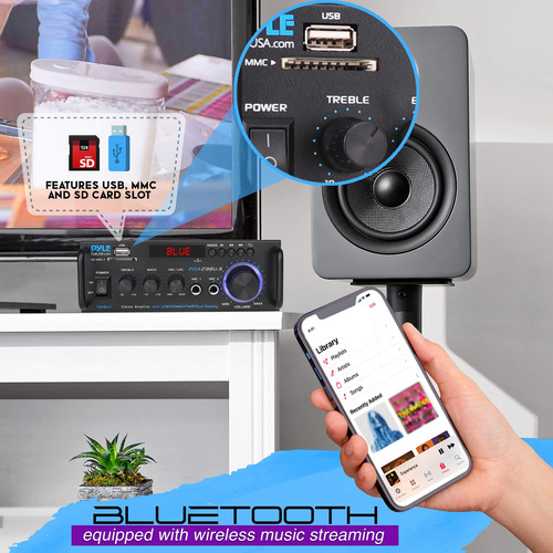 Amplificador De Potencia Estéreo Pyle Pda29bu.5 200w Con Blu