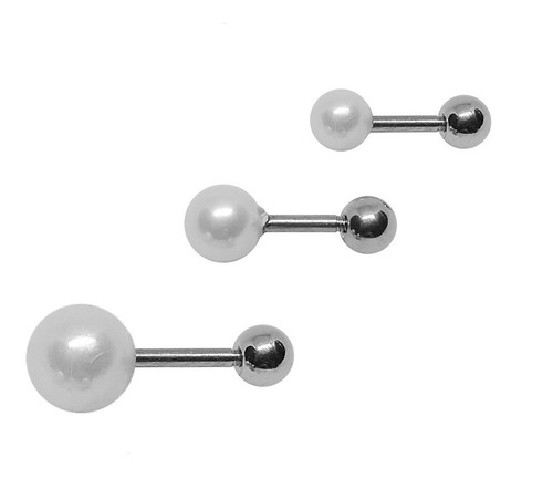 3 Aros Helix Tragus Piercing De Acero Quirurgico A Eleccion Color Perlas