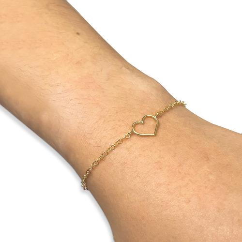 Pulseira Em Ouro 18k Corações Com Berloque Pingente Coração Cor Amarelo