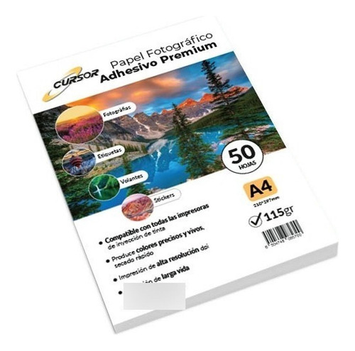 Papel Fotográfico Adhesivo 115 Gr A4 Pack X 100