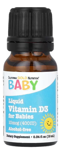California Gold Nutrition, Vitamina D3 para bebés en gotas, 10 mcg (400 UI), 10 ml (0,34 oz. líq.)